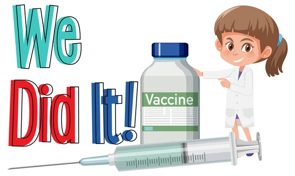 医師の漫画のキャラクターイラストとCovid 19ワクチン接種の概念 — ストックベクタ