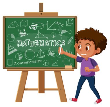 Tahta çizimine matematik formülü yazan çocuk