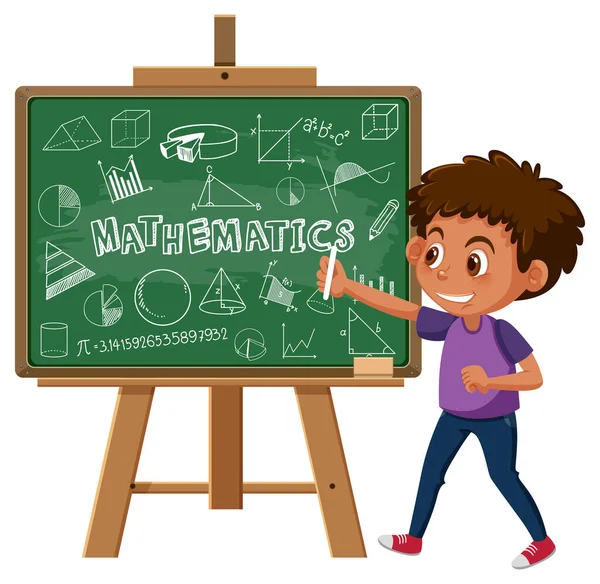 Ragazzo Scrittura Formula Matematica Lavagna Illustrazione — Vettoriale Stock