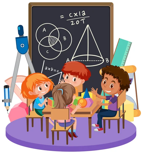 Kinder Lernen Mathe Mit Mathe Symbol Und Werkzeug Illustration — Stockvektor