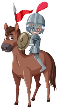 Beyaz arkaplanda ata binen at çizgi film karakteri