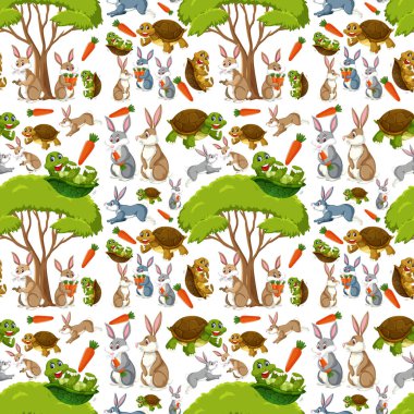 Beyaz arkaplanda sevimli vahşi hayvanlar olan kusursuz bir desen.