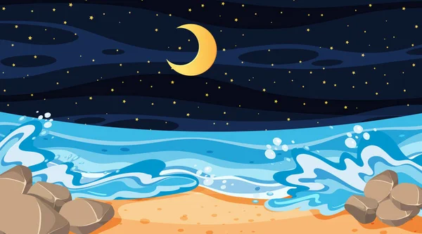 Paisaje Playa Escena Nocturna Ilustración — Vector de stock