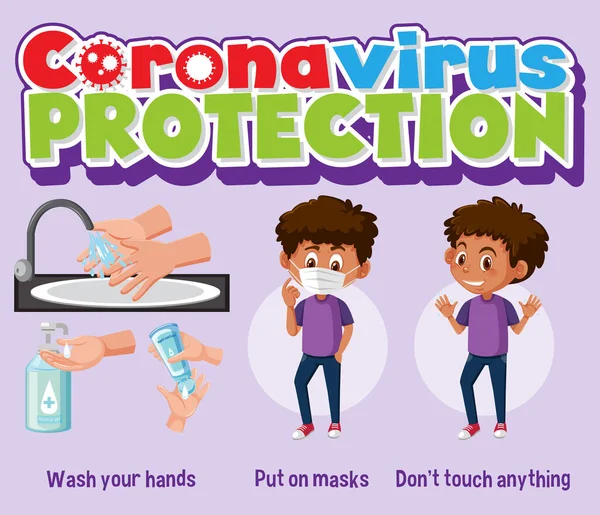 Panji Perlindungan Coronavirus Dengan Ilustrasi Pencegahan Jelas - Stok Vektor