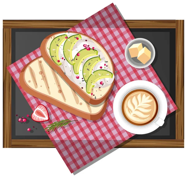 Pequeno Almoço Conjunto Com Bruschetta Uma Xícara Café Isolado Fundo — Vetor de Stock