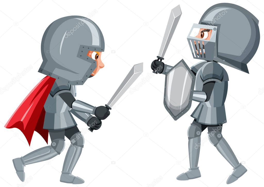 Two knight are fighting on white background illustration