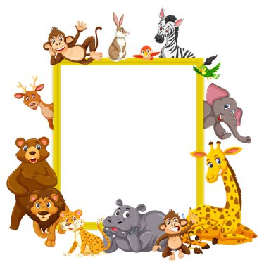 Bir sürü vahşi hayvan resimli boş afiş.