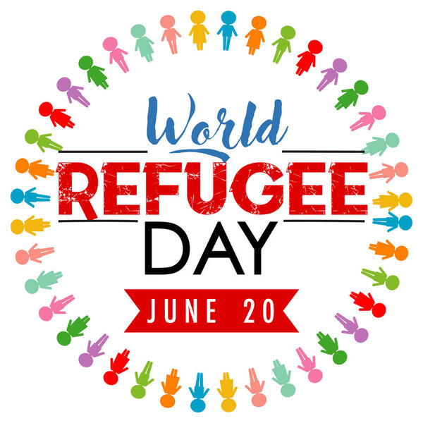 World Refugee Day banner with different colour people sign illustration