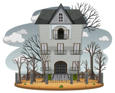 Beyaz arkaplan illüstrasyonunda lanetli konak dış görünümüName