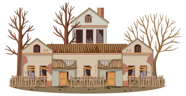 Kırsal illüstrasyonda izole edilmiş eski bir ev