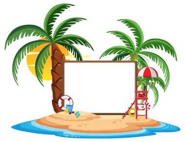 Yaz plaj elementi izole edilmiş boş pankart şablonu