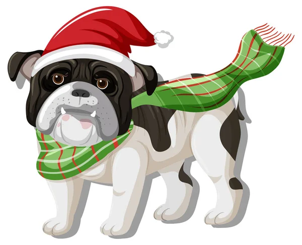 Bulldogge Mit Weihnachtsmütze Zeichentrickfigur Illustration — Stockvektor