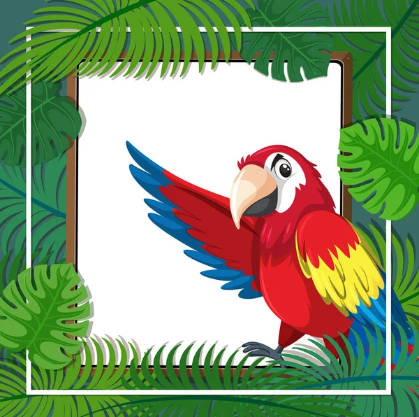 Lege Banner Met Tropisch Blad Frame Papegaai Vogel Cartoon Karakter — Stockvector