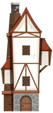 Eski ortaçağ evi beyaz arkaplan resimlerinde izole edilmiş.