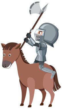 Beyaz arkaplanda ata binen at çizgi film karakteri