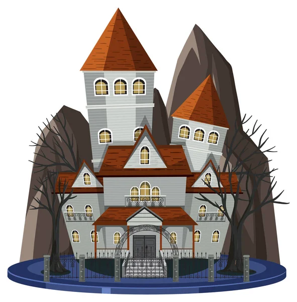 Haunted Villa Außen Auf Weißem Hintergrund Illustration — Stockvektor