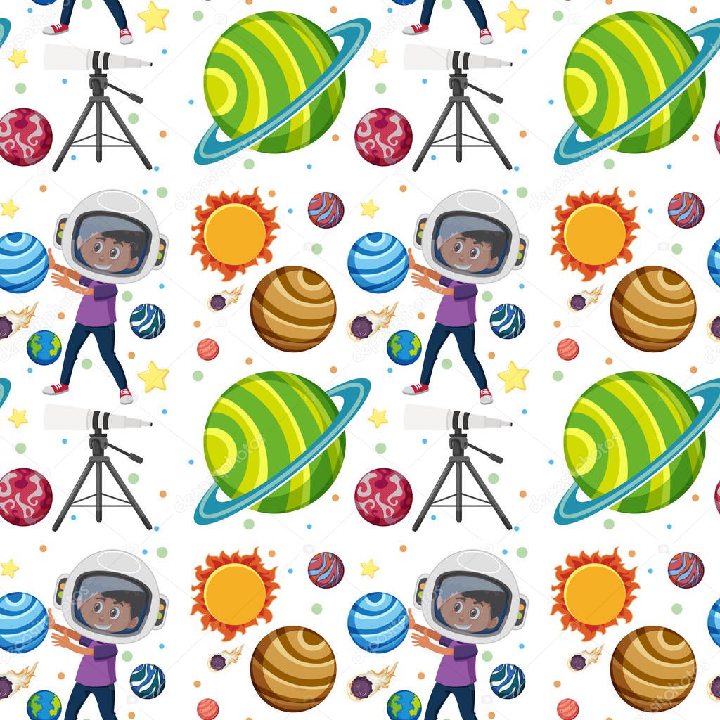 Children learning solar system seamless background illustration
