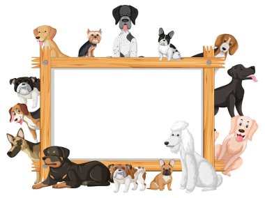 Çeşitli köpek resimleriyle dolu boş ahşap çerçeve