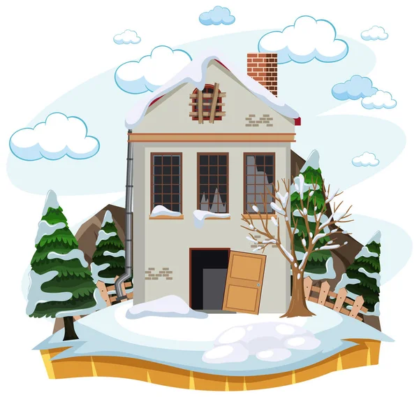 Abandon Countryside House Winter Isolated Illustration — Stock Vector