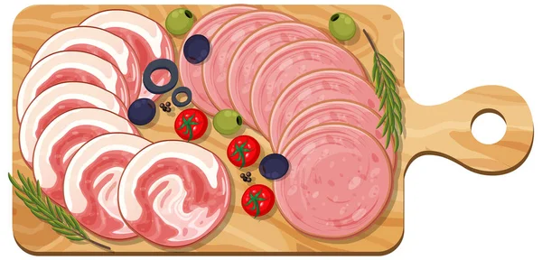 Platter Cold Meats Smoked Meats Table Background Illustration — Stock Vector