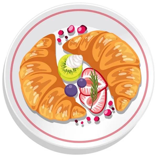 Croissant Con Kiwi Relleno Fresa Plato Ilustración Aislada — Vector de stock
