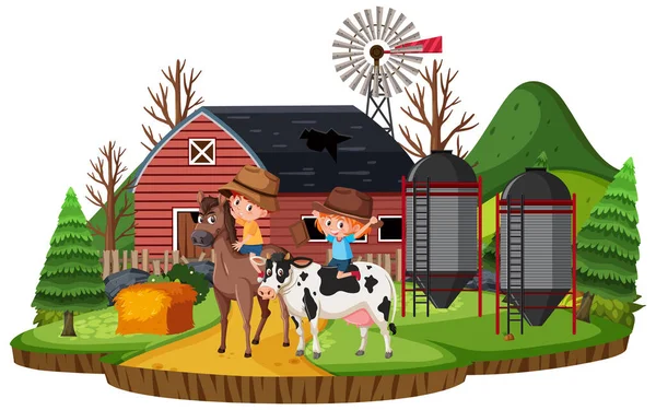 Farmář Venkově Staré Farmy Domu Ilustrace — Stockový vektor