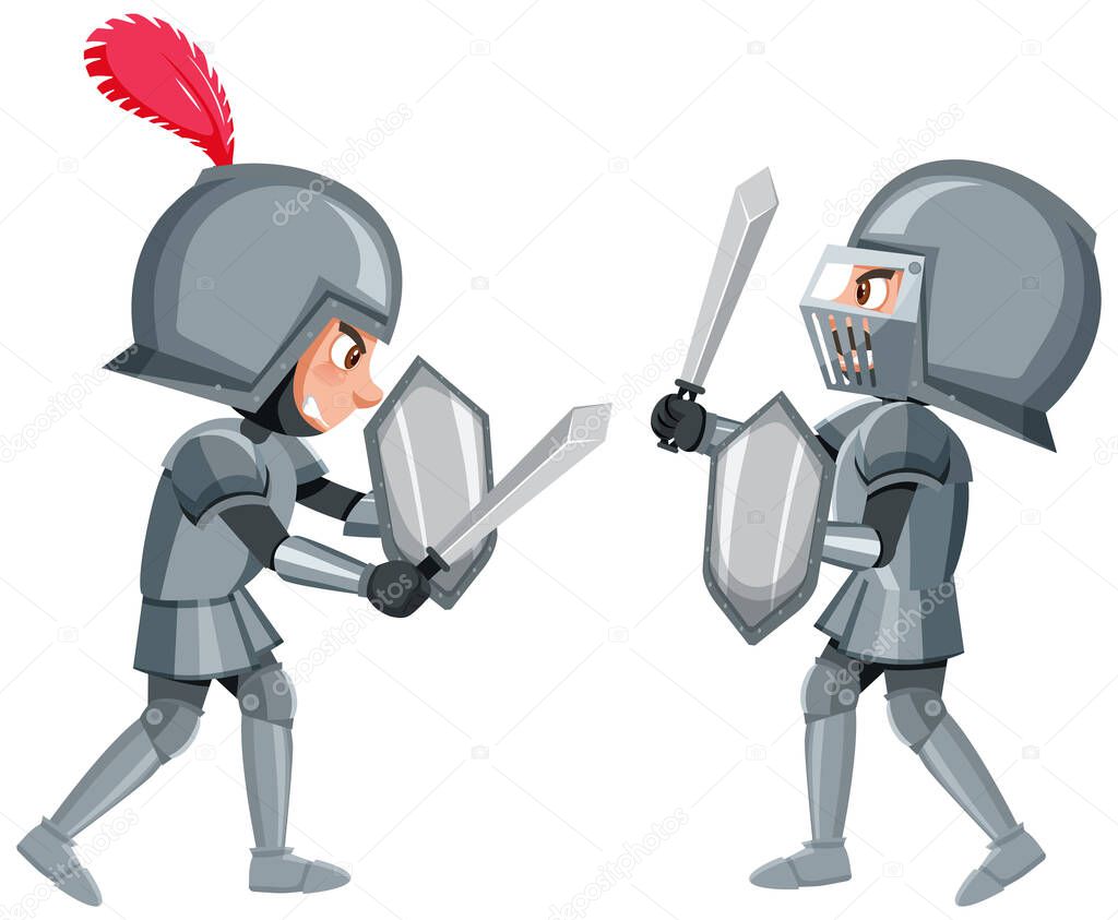 Two knight are fighting on white background illustration