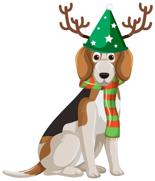 Beagle Dog Wearing Christmas Hat Cartoon Character Illustration — Stock Vector