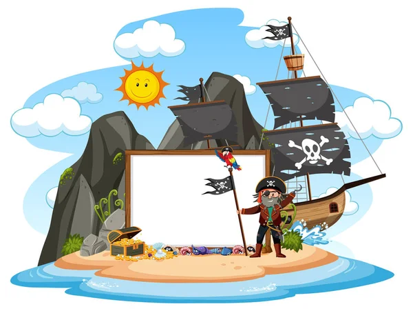 Isola Dei Pirati Con Illustrazione Modello Banner Vuoto — Vettoriale Stock