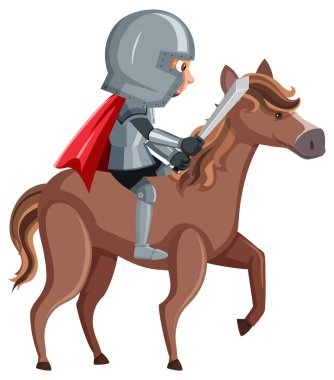 Beyaz arkaplanda ata binen at çizgi film karakteri