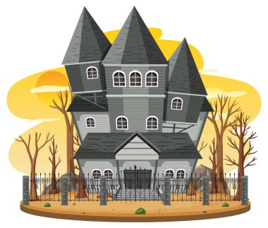 Gündüz vakti hayaletli ev illüstrasyonu