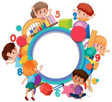 Matematik araçları ve illüstrasyon elemanları ile boş matematik şablonu