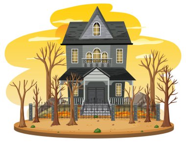 Gündüz vakti hayaletli ev illüstrasyonu