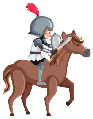 Beyaz arkaplanda ata binen at çizgi film karakteri