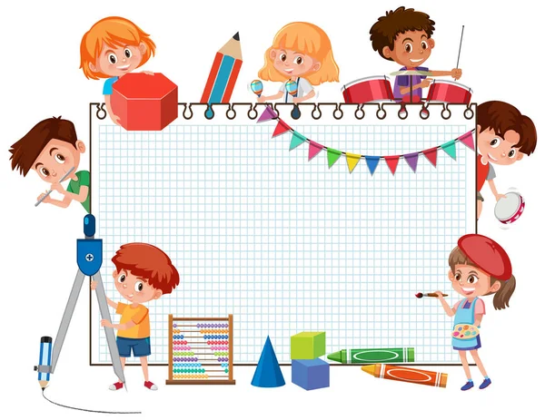 Empty Banner School Kids Cartoon Character Illustration — Stock Vector