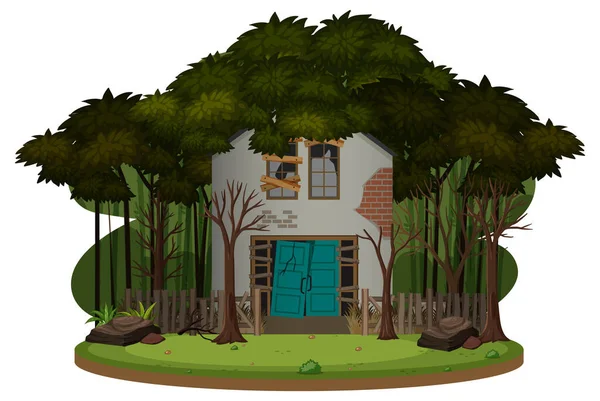 Une Vieille Maison Effrayante Dans Les Bois Illustration — Image vectorielle