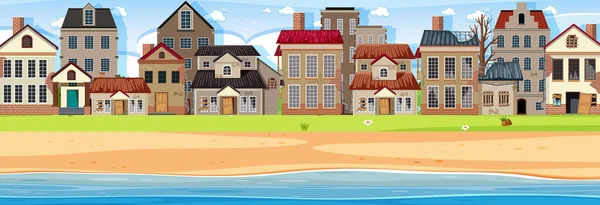 Verzicht Auf Strand Dorf Hintergrund Illustration — Stockvektor