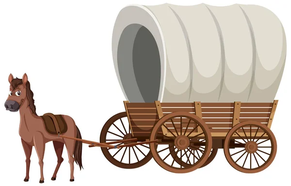 Medieval Wooden Carriage Horse Illustration — Stock Vector