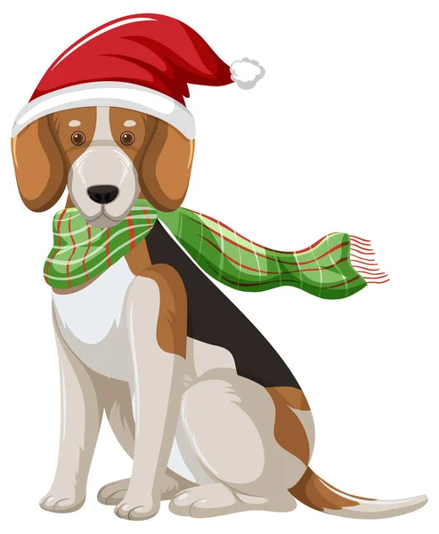 Beagle Dog Mit Weihnachtsmütze Zeichentrickfigur Illustration — Stockvektor