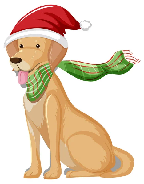 Golden Retriever Hund Mit Weihnachtsmütze Zeichentrickfigur Illustration — Stockvektor
