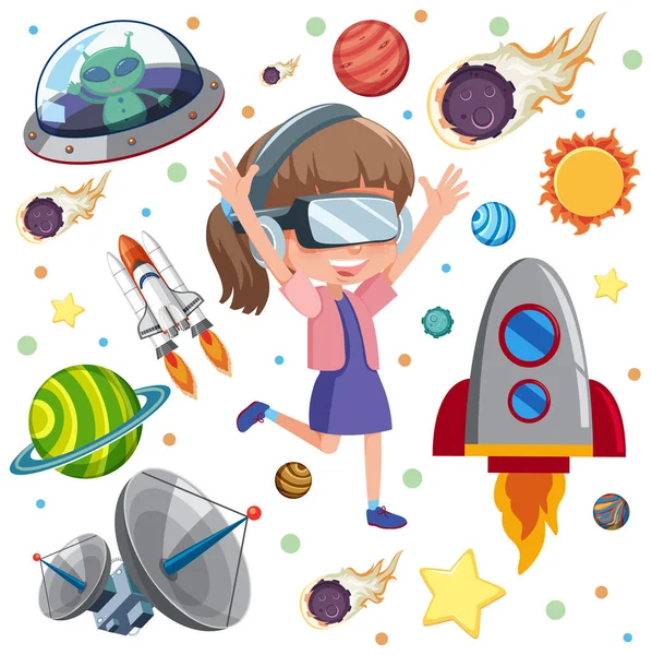 Girl Astronomy Element Illustration — Stock Vector