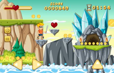 Sikke Koleksiyonu Platformer Oyun Şablonu Çizimi