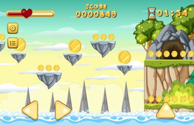 Sikke Koleksiyonu Platformer Oyun Şablonu Çizimi