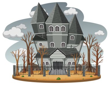 Gri gökyüzü resimli perili ev