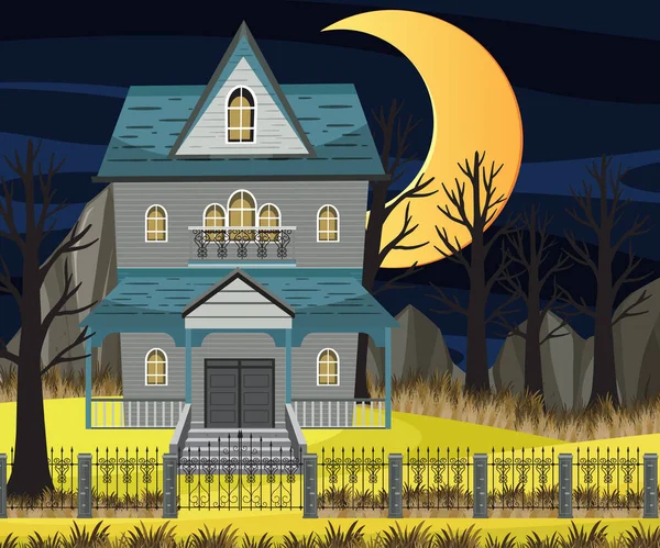 Szene Mit Gespenstischen Halloween Villa Illustration — Stockvektor