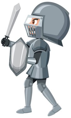 Beyaz arkaplandaki şövalye çizgi film karakteri