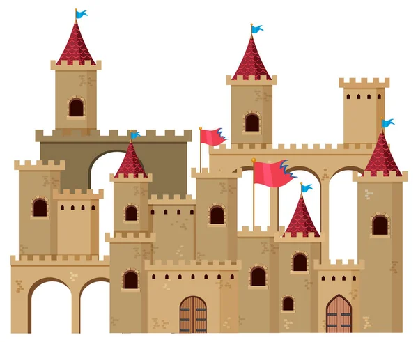Середньовічний Історичний Замок Мультфільм Стиль Ілюстрація — стоковий вектор
