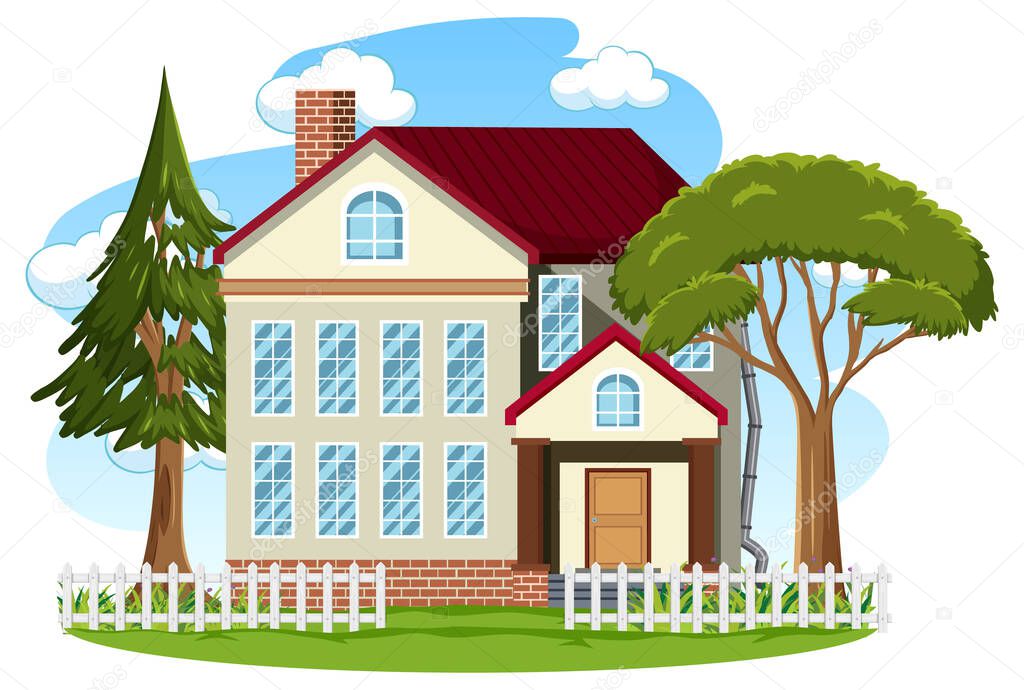 An isolated modern house exterior cartoon style illustration