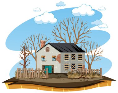 Kırsal illüstrasyonda izole edilmiş eski bir ev