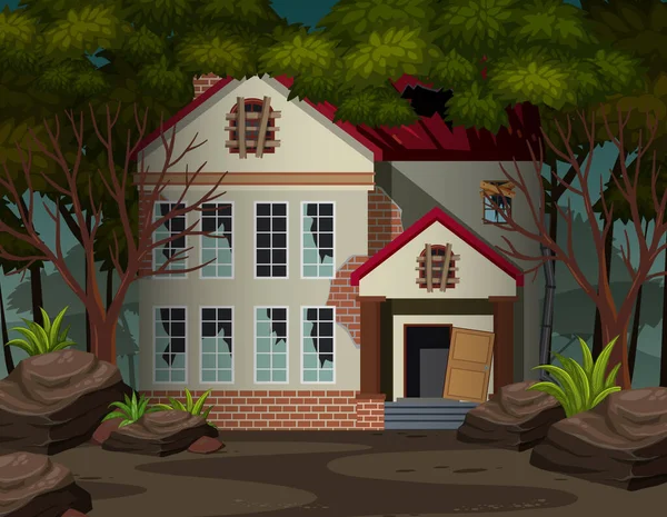 Scena Con Casa Abbandonata Nella Foresta Oscura Illustrazione — Vettoriale Stock